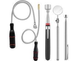 5 stuks flexibele telescopische magneetstaaf met ronde spiegel, 1,5/3/3,5/15 LB, uittrekbare magneetstaaf voor werkplaats, doe-het-zelver, auto-onderdelen, metalen voorwerpen