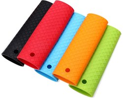 5 stuks - Geïsoleerde siliconen pannengreepbeschermers - Rood + Oranje + Blauw + Groen + Zwart - Potgreepbeschermers - Anti-verbranding en antislip - Isolatiehoezen voor koekenpannengrepen - Handige keukengereedschappen