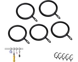 5 stuks- Gordijnroederingen - Gordijnringen - Gordijnaccessoires - Gordijnhaken - Sterke metalen gordijnhaakringen - met bevestigingsoogjes - Zwart - 30 mm - Geschikt voor gordijnroedes van 25-28 mm breed