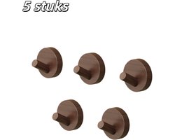 5 stuks - Haken - Walnoothout - Scandinavische stijl - Ronde kapstokhaken - Deur-/hoedhaken - Geen boren nodig - Geschikt voor woonkamer, slaapkamer en hal - Bruin