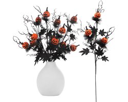 5 Stuks Halloween-Decoraties - 47 Cm Kunstmatige Pompoen-Esdoornblad-Bloemstelen, Halloween-Takdecoratie, Voor Binnen- En Buitenfeestvaasdecoratie ((Vaas Niet Inbegrepen))