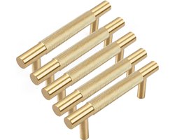 5 Stuks - Handgreep - Aluminium - Goud - Gatafstand 128 mm - Handvaten Badkamer - Handgrepen Kast - Handgrepen voor Deur - Kastgrepen - Meubelgreep - Geschikt voor keukenkasten, lade, kledingkasten