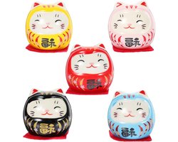 5 Stuks Japanse Daruma-pop Dharma Ei-ornament Keramisch Geluksbrenger - Traditioneel Wiebelend Figuur - Japanse Cultuur - Decoratie voor Geluk - Set van 5 Stoere Daruma-beeldjes