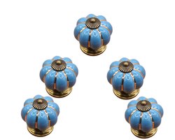 5-stuks Keramische kastgrepen - Pompoen ladegrepen - Garderobegrepen -Pompoenvorm - 4 cm - Met schroeven - Woondecoratie - Geschikt voor keukens, kinderkamers, kledingkasten, kasten, kaptafels - Blauw