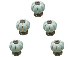 5-stuks Keramische kastgrepen - Pompoen ladegrepen - Garderobegrepen -Pompoenvorm - 4 cm - Met schroeven - Woondecoratie - Geschikt voor keukens, kinderkamers, kledingkasten, kasten, kaptafels - Lichtgroen