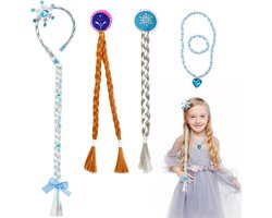 5 Stuks Kinder Pruiken en Haaraccessoires voor Meisjes, Inclusief Vlechten en Haarbanden