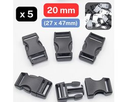 5 Stuks KLIKGESPEN/PARACHUTEGESPEN, Binnenmaat 20MM, Kleur ZWART