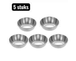 5 stuks - Kommen - RVS Ronde Sauskommetjes - Mini kommetje - Kleine Roestvrijstalen Dip & Specerij Bakjes voor Fondue, Barbecue en Tafel - Zilver