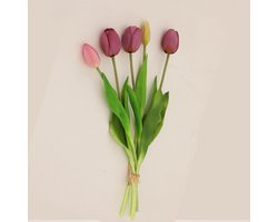 5 stuks Kunstbloemen tulpen - Kunstbloemen - kunstplanten -Licht paars - nepbloemen - kunstbloemen boeket - kunstbloemen voor buiten - kunstbloemen boeket voor binnen - 40 CM - Zijden Bloemen