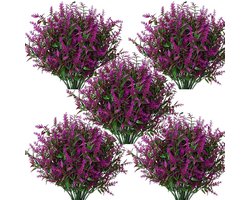 5 Stuks Kunstmatige Lavendel Bloemen Buiten, Kunstmatige Planten UV-bestendige Nep Bloemen Groene Kunstmatige Planten Buiten, Voor Decoratie Buiten Planten Hangende Potten Thuis Tuin Decoratie (Rood Groen)
