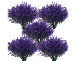5 Stuks Kunstmatige Lavendel Bloemen Buiten, Kunstmatige Planten UV-bestendige Nep Bloemen Groene Kunstmatige Planten Buiten, Voor Decoratie Buiten Planten Hangende Potten Thuis Tuin Decoratie (Paars)