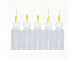 5-stuks Lijmflacon met naaldpunt - Plastic doseerfles - Spuitfles met drukregeling - Geschikt voor vloeistoffen, etherische oliën, inkt, parfums en smeermiddelen - Gemaakt van kunststof - Geschikt voor thuis- en kantoorgebruik - Transparant