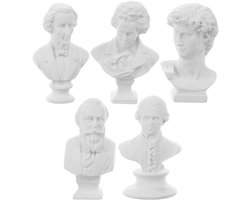 5 Stuks Miniatuur Hars Buste Sculpturen voor Vintage Muzikanten - Decoratieve Beelden voor Schetspraktijk en Interieurverzorging