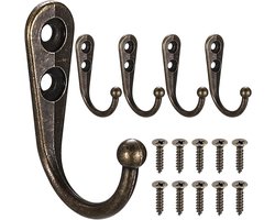 5 stuks muurhaken – Bronzen muurkapstokken – Muurhaken met schroeven – Vintage metalen kapstokhaken – Retro kapstok voor slaapkamer en badkamer