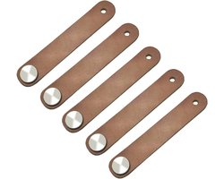 5 stuks Nordic Garderobe Kast Deurklink Zachte PU Lederen Deurgrepen voor Kast Lade Trekknoppen Meubelbeslag (26 x 140 mm) - Bruin