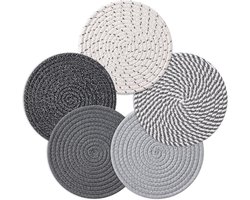 5 stuks - Onderzetters - 18 cm - Ronde Onderzetters - Hittebestendige onderlegger - Pannenonderzetters - Vaasmat - Tafelaccessoires - voor hete gerechten, potten en pannen - voor keuken, meubels, aanrechtbladen en tafelonderzetters - grijs