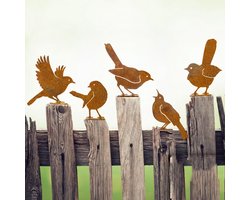 5 Stuks Roestige Vogeldecoratie, Vogelmuurdecoratie Voor Buiten, Metalen Vogels Tuindecoratie, Metalen Vogelbeeldjes Als Ornamenten - Tuinsculpturen En Tuinkunst, Hekdecoraties Voor Buiten, Rustieke Tuindecoratie