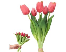 5 Stuks Roze-Rode Kunst Tulpen Boeket - Realistisch PU Materiaal, Zachte Aanraking, Ideaal voor Woondecoratie, Bruiloften & Cadeaus