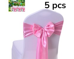 5 stuks - Roze satijnen stoel - Strikken voor stoel - Decoraties voor bruiloftsstoelen - Strikken voor stoel - Lichtroze - Bloemen stoelhoezen - Stoellinten