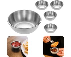 5 stuks sauskommen - smaakkom - sauskom - dipkom - metalen kom - salade sauscontainer - herbruikbaar - waterdicht - roestvrij - keukenaccessoires - geschikt voor chilipoeder, salade saus, sojasaus (zilver, 8,3*5,5 cm)