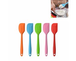 5 stuks Siliconen Spatel - Naadloos, Hittebestendig, Anti-aanbak - Bakmenggereedschap - Flexibele Rubberen Schraper - 28CM - Geschikt voor bakliefhebbers om heerlijke gerechten te maken - Vijf kleuren: groen, oranje, blauw, rood en roze.