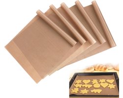 5 stuks - Teflon-vellen - Teflon Bakmat - Bakpapier - Bakmat - Bakvel - Deegmat - Oven bakmat - Ovenmat - Herbruikbaar - voor bakken, strijken - bruin - 40*30 cm