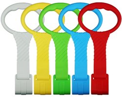 5 stuks - Trekring voor babybox -Optrekringen - Babyleuning - Trekring om op te staan - Ringen voor kinderbedden​​- Kunststof loopring - Staande ringen - Baby Pull Up Ringen - voor baby's en peuters - rood, grijs, blauw, groen,geel