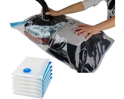 5 stuks vacuüm opbergzakken - Herbruikbaar - Gecomprimeerde ruimtebesparende zakken - Geschikt voor reizen, verhuizen en thuis - Geschikt voor kleding, beddengoed, matrassen, dekens, kussens - Transparant, blauw