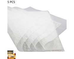 5 stuks - Vierkante siliconen droogmatten - Siliconen droogmatten - voor gedroogd vlees, fruit, kruiden en huisdierensnacks - geschikt voor de meeste voedseldrogers - antiaanbaklaag en herbruikbaar - 35×35cm - wit
