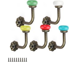 5 stuks vintage kledinghaken, 5 kleuren, decoratieve keramische kapstokken, zinklegering, garderobehaken vintage met schroeven, geschikt voor het ophangen van kleding, hoeden