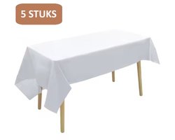 5 Stuks - Wegwerp Plastic Tafelkleed Groot 137x274 cm - Waterdicht - Tafellaken Binnen en Buiten - Wit - Lichtgewicht