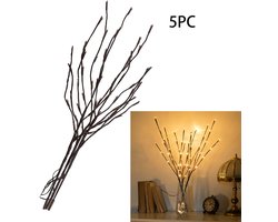 5-Stuks Willow String Lights - Ingebouwde lichtslinger - LED-verlichting - Verlichte boomtakpadverlichting - Lengte 70 cm - 20 warmwitte LED-lampen - Buigen naar believen - Geschikt voor woninginrichting, binnenappartementen, gazons buiten - Zwart