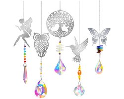 5 stuks zonnevanger - kristallen windgong met boom - uilen - kolibrie - vlinder - fee-hanger - raam - kristal - regenboog - hangende decoratie voor de tuin - thuis - kantoor - outdoor - feest - bruiloft - tuinaccessoires - sfeervolle decoratie