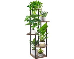 5 Tier Indoor Plant Stand - 106cm Tall Outdoor Plant Shelf - Wood Plant Rack Ladder - Plant Holder for Living Room - Patio - Balcony - Boho Home Garden Plant Pot Decoration - Zwart