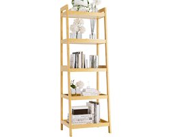 5-Tier Ladder Boekenkast van Bamboe - Vrijstaande Smalle Planken voor Woonkamer, Keuken en Slaapkamer