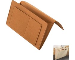5-vaks nachtkastje, vilten bed opberg organizer, hangende tas houder voor tijdschriften boek telefoon tablet iPad kabels afstandsbediening en bril houder thuis slaapzaal bed bank - bruin - 30*20*10