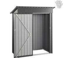 5 x 3 ft metalen tuinhuisje, buitenopslagruimte met afsluitbare deur en ventilatie, metalen schuur met schuin dak voor gereedschap, achtertuin, tuin, terras, fiets, grijs