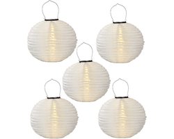 5 x Solar lampion rond wit 35 cm (zonne-energie) - buitenlampionnen voor in de tuin