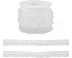 5 Yards Elastisch Fluwelen Organza Lint 15mm Ruffle Kant Trim Lint Geplooide Afwerking voor Geschenken Inpakken Naaien Kleding Decoratie, Wit