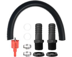 50 cm Rain Barrel Connection Set - Hole Opener and 2 Hose Connections 25 mm with Counter Nut - Downspout for Downspout Rain Collector