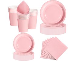 50-delige Morandi Roze en Groene Papieren Borden Set voor Kinderen, Ideaal voor Verjaardagen, Barbecues en Feestjes met Wegwerpservies, Servetten en Bekers