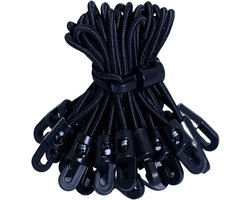 50 Elastische Koorden met Haak 15cm - Rubber Koorden voor Tentzeilen, Gordijnen en Tuinhuizen, Zwart