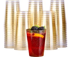 50 Harde Plastic Bekers met Gouden Glitter, 285ml / 10oz - Herbruikbaar Cocktailglazen voor Verjaardagen, Bruiloften, Doopfeesten, Kerstmis - Elegant en Stevig