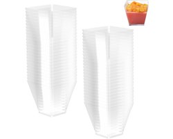 50 Herbruikbare dessertcupjes - dessert bekers plastic – Dessertbekers – Vierkante dessertkommetjes – dessert bekers 60 ml – Kunststof – Transparant