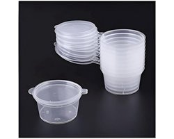50 herbruikbare plastic bakjes met deksel (1 oz/32 ml) - Ronde voedselcontainers - Lekvrij - Afhaalsauspotjes - Sausdoosjes - Pillendoosjes - Geschikt voor thuis, op kantoor en in de horeca