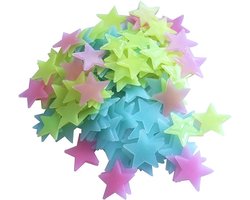 50 Multikleurige Sterren aan de hemel - Glow in the dark sterren - lichtgevende Multikleurige  sterren - Leuk voor in de kinderkamer - 50 stuks