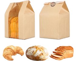 50-pack kraftpapieren broodzakken voor zelfgebakken brood Grote broodzak met doorzichtig voorvenster 32 x 21 x 10 cm, opslag voor voedselverpakkingen Popcorn Koekjestraktatie Bakkerijtas