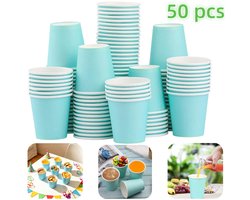 50 pack Papieren bekers - Bekers voor warme dranken - Papieren koffiebekers - Wegwerpbekers voor mondwater - Feestartikelen - Decoratiebekers voor eten - Voor feestjes, picknicks, barbecues, op reis (250 ml - Blauwgroen)