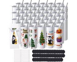 50-Pack Rechte Sublimatiemokken, 20 Oz, Roestvrij Staal, Aanpasbaar met Accessoires en Geschenkverpakking