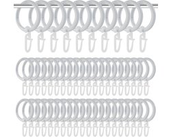 50 Stuk - Metalen Gordijnringen met Haken en Stille Ring - Binnen Diameter 30mm - Gordijnhaken voor de Meeste Gordijnroedes - Wit